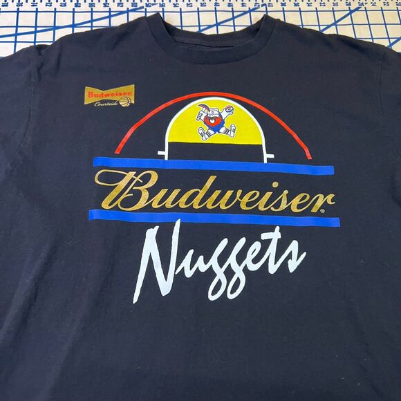 Mitchell & Ness Budweiser Denver Nuggets T-Shirt Sz L Black Courtside NBA Retro - Picture 8 of 10